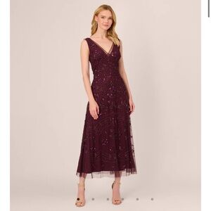 ADRIANNA PAPELL HAND-BEADED ANKLE-LENGTH DRESS
NIGHT PLUM size 8 New With Tags